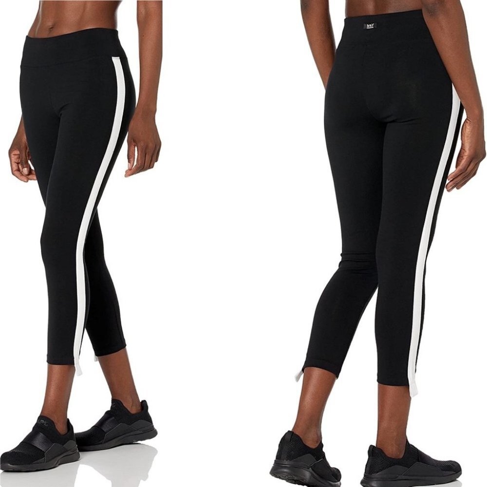 Marc New York Performance 7/8 Black White Leggings Size Large Stripe Yoga Pants‎